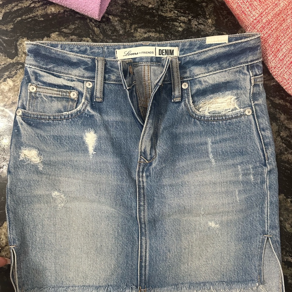 Lovers + Friends Blue Denim Skirt